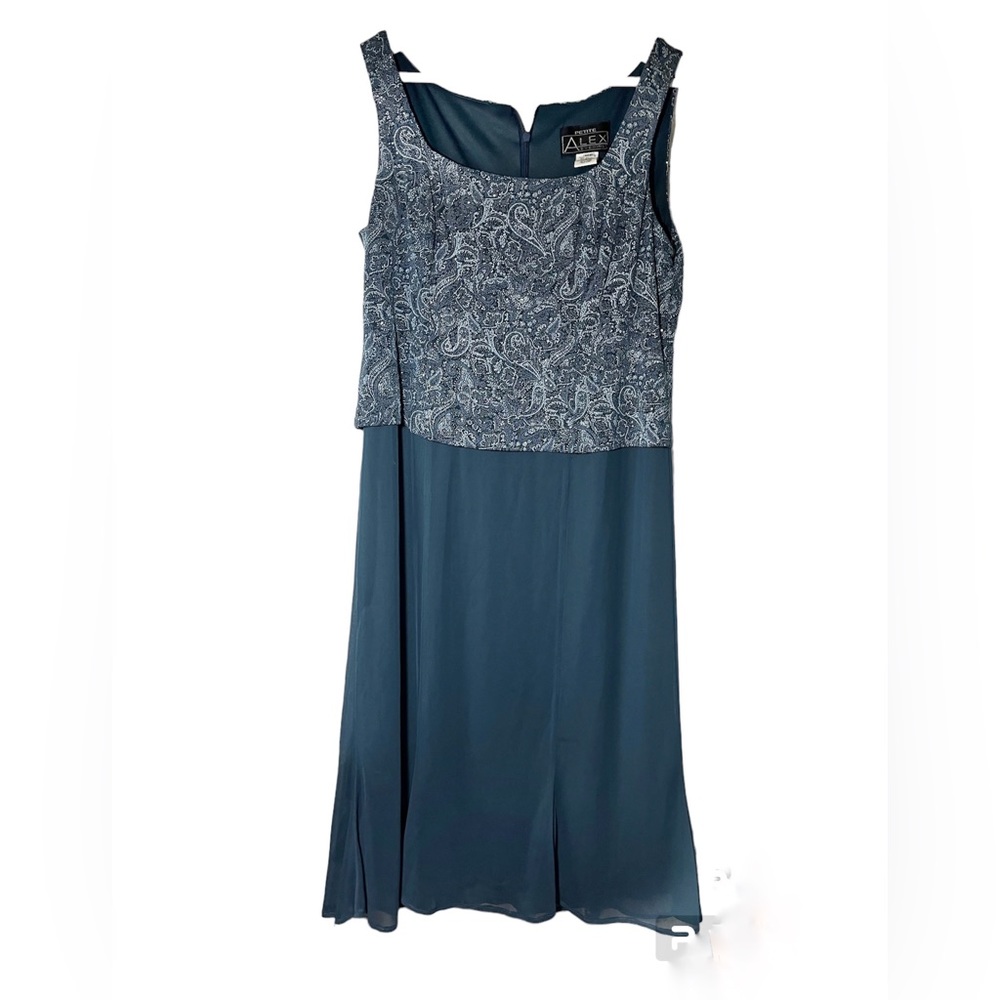 ALEX EVENING Petite Teal Glittery Sleeveless Party Dress Sz 12P